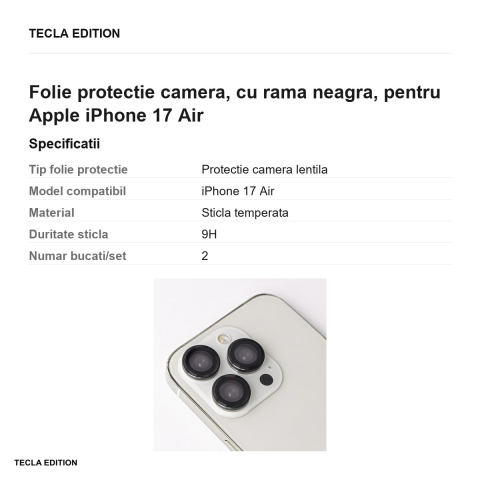 Folie protectie camera, cu rama neagra, pentru Apple iPhone 17 Air [2]