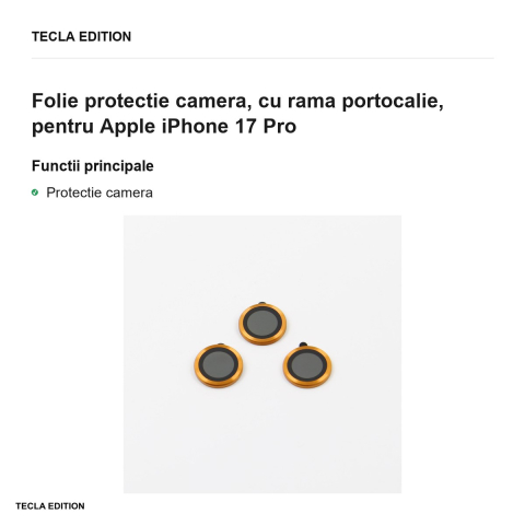 Folie protectie camera, cu rama portocalie, pentru Apple iPhone 17 Pro [1]