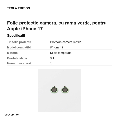 Folie protectie camera, cu rama verde, pentru Apple iPhone 17 [2]
