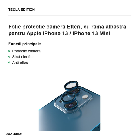 Folie protectie camera Etteri, cu rama albastra, pentru Apple iPhone 13 / iPhone 13 Mini [1]