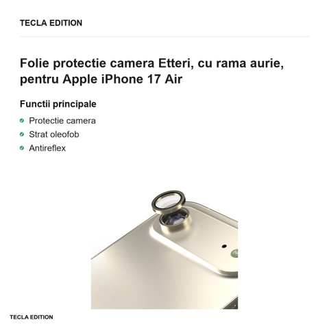 Folie protectie camera Etteri, cu rama aurie, pentru Apple iPhone 17 Air [1]