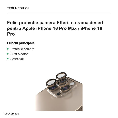 Folie protectie camera Etteri, cu rama desert, pentru Apple iPhone 16 Pro Max / iPhone 16 Pro [1]