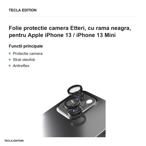 Folie protectie camera Etteri, cu rama neagra, pentru Apple iPhone 13 / iPhone 13 Mini [1]