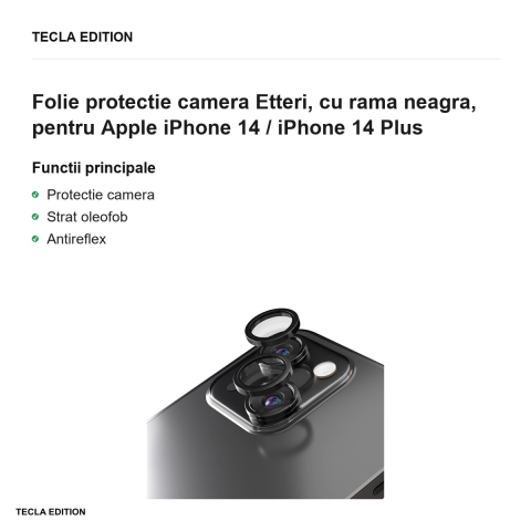 Folie protectie camera Etteri, cu rama neagra, pentru Apple iPhone 14 / iPhone 14 Plus [1]
