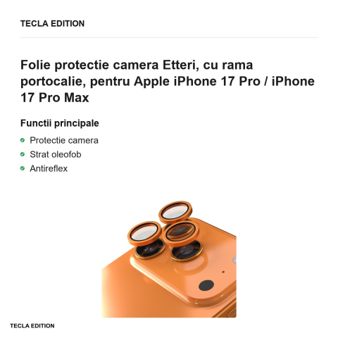 Folie protectie camera Etteri, cu rama portocalie, pentru Apple iPhone 17 Pro / iPhone 17 Pro Max [1]