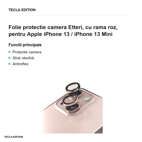 Folie protectie camera Etteri, cu rama roz, pentru Apple iPhone 13 / iPhone 13 Mini [1]