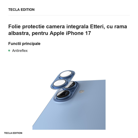 Folie protectie camera integrala Etteri, cu rama albastra, pentru Apple iPhone 17 [1]