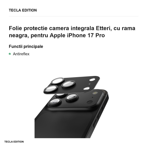 Folie protectie camera integrala Etteri, cu rama neagra, pentru Apple iPhone 17 Pro [1]