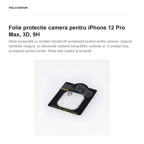 Folie protectie camera pentru iPhone 12 Pro Max, 3D, 9H [1]
