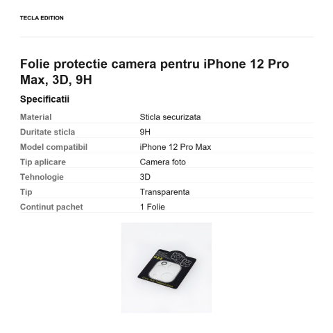 Folie protectie camera pentru iPhone 12 Pro Max, 3D, 9H [2]