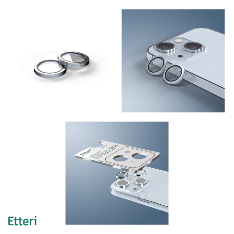 Folie protectie camera pentru iPhone 15, 9H, Etteri, protectie lentila, strat oleofob, strat anti-reflector, Albastru [3]
