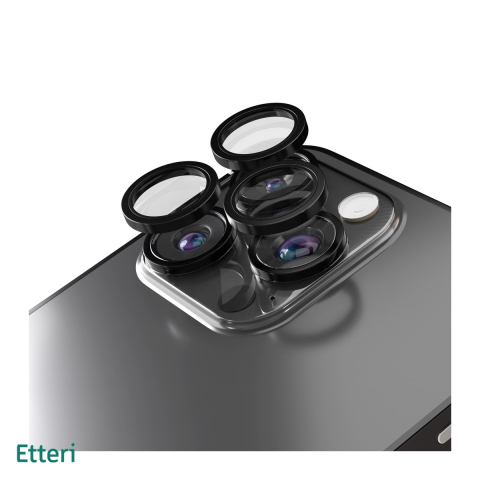 Huse si protectii smartphone - Folie protectie camera pentru iPhone 15 Pro, 9H, Etteri, protectie lentila, strat oleofob, strat anti-reflector, Negru