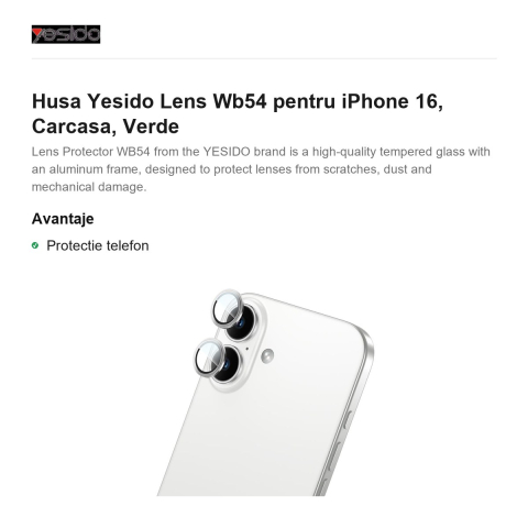 Folie protectie camera pentru iPhone 16, Yesido, WB54 [1]