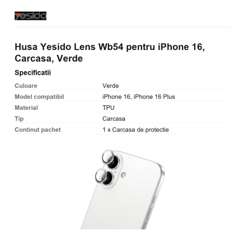 Folie protectie camera pentru iPhone 16, Yesido, WB54 [2]
