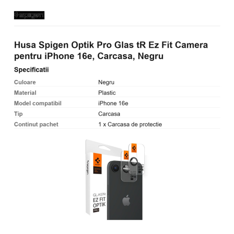 Folie protectie camera pentru iPhone 16e, Spigen, Optik Pro Glas.Tr Ez Fit [2]