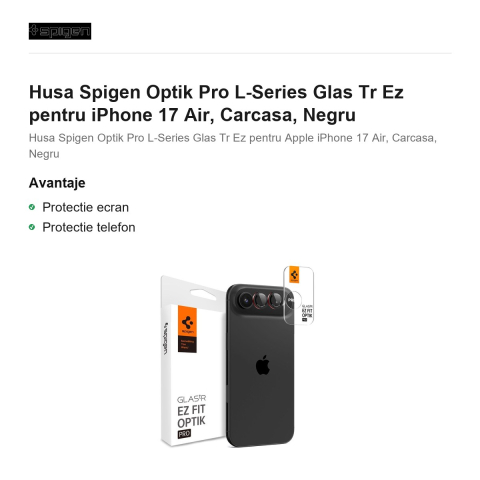 Folie protectie camera pentru iPhone 17 Air, Spigen, Optik Pro L-Series Glas.Tr Ez Fit [1]