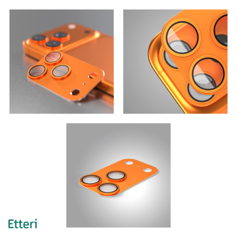 Folie protectie camera pentru iPhone 17 Pro, 9H, Etteri, Full Guard, Portocaliu [3]