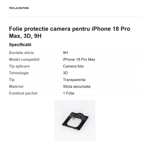 Folie protectie camera pentru iPhone 18 Pro Max, 3D, 9H [2]