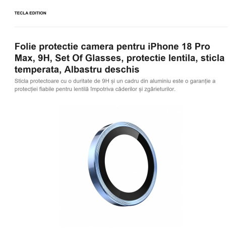 Folie protectie camera pentru iPhone 18 Pro Max, 9H, Set Of Glasses, protectie lentila, sticla temperata, Albastru deschis [1]