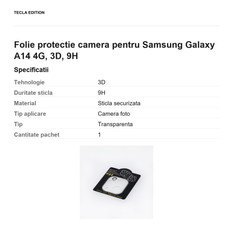 Folie protectie camera pentru Samsung Galaxy A14 4G, 3D, 9H [2]
