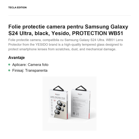 Folie protectie camera pentru Samsung Galaxy S24 Ultra, black, Yesido, PROTECTION WB51 [1]