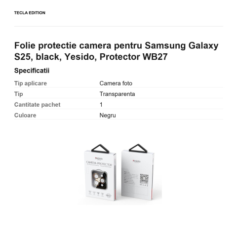 Folie protectie camera pentru Samsung Galaxy S25, black, Yesido, Protector WB27 [2]