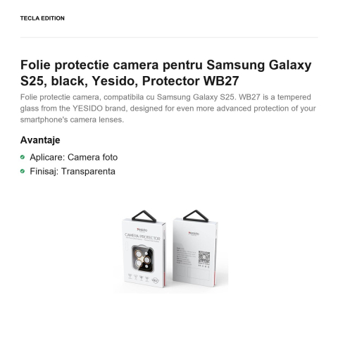 Folie protectie camera pentru Samsung Galaxy S25, black, Yesido, Protector WB27 [1]