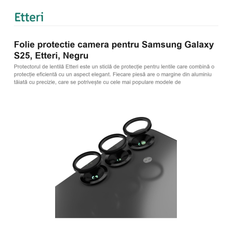 Folie protectie camera pentru Samsung Galaxy S25, Etteri, Negru [1]