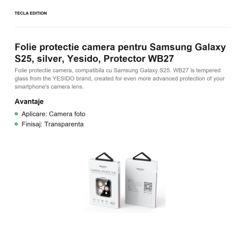 Folie protectie camera pentru Samsung Galaxy S25, silver, Yesido, Protector WB27 [1]