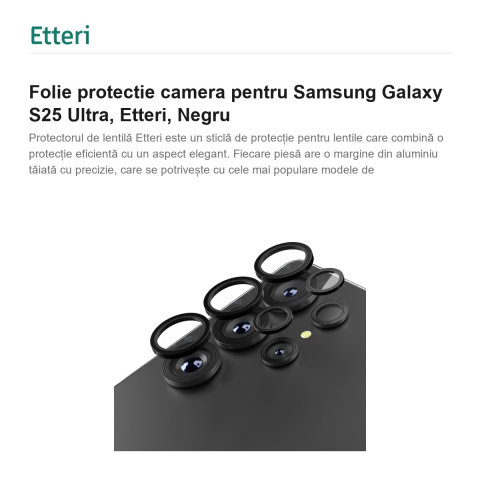 Folie protectie camera pentru Samsung Galaxy S25 Ultra, Etteri, Negru [1]