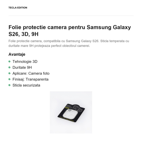 Folie protectie camera pentru Samsung Galaxy S26, 3D, 9H [1]