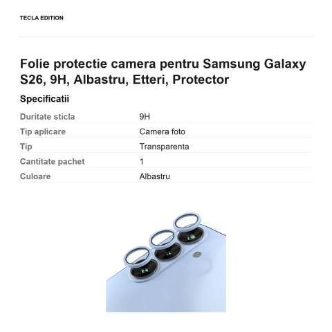 Folie protectie camera pentru Samsung Galaxy S26, 9H, Albastru, Etteri, Protector [2]