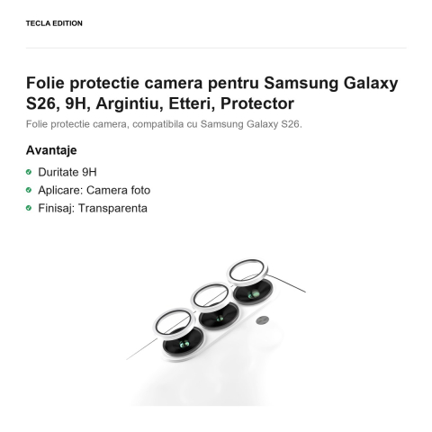 Folie protectie camera pentru Samsung Galaxy S26, 9H, Argintiu, Etteri, Protector [1]