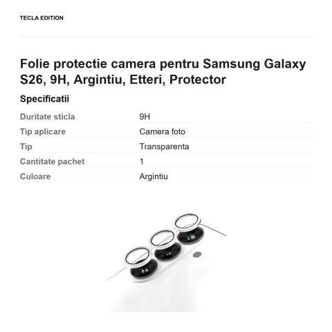 Folie protectie camera pentru Samsung Galaxy S26, 9H, Argintiu, Etteri, Protector [2]