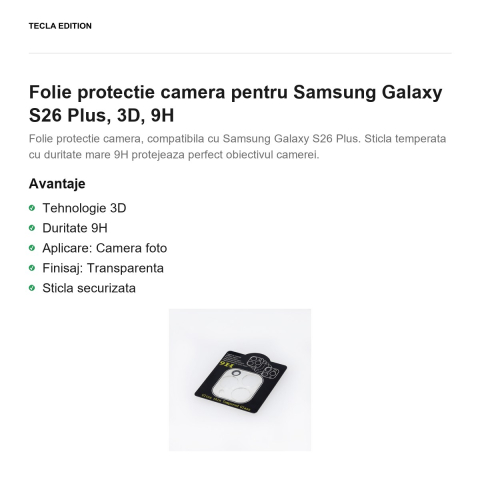 Folie protectie camera pentru Samsung Galaxy S26 Plus, 3D, 9H [1]