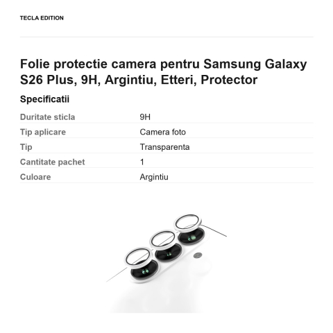 Folie protectie camera pentru Samsung Galaxy S26 Plus, 9H, Argintiu, Etteri, Protector [2]