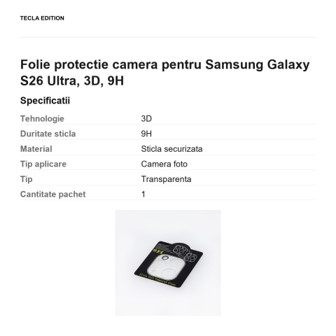 Folie protectie camera pentru Samsung Galaxy S26 Ultra, 3D, 9H [2]