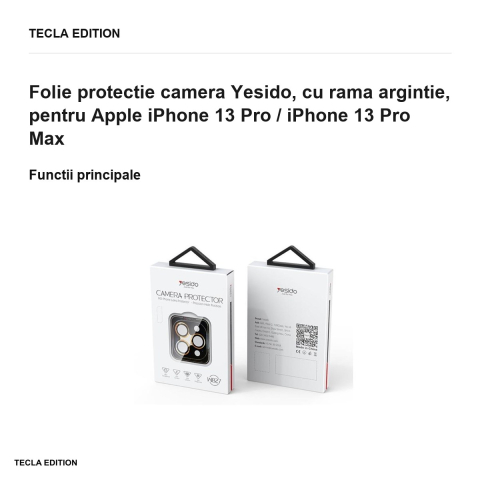 Folie protectie camera Yesido, cu rama argintie, pentru Apple iPhone 13 Pro / iPhone 13 Pro Max [1]
