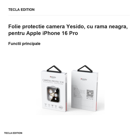 Folie protectie camera Yesido, cu rama neagra, pentru Apple iPhone 16 Pro [1]