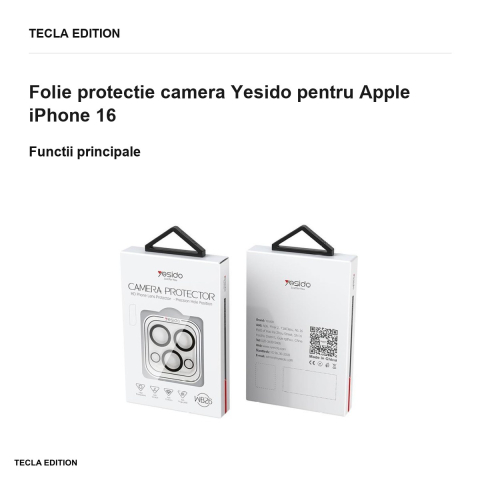 Folie protectie camera Yesido pentru Apple iPhone 16 [1]