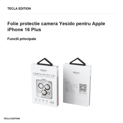 Folie protectie camera Yesido pentru Apple iPhone 16 Plus [1]