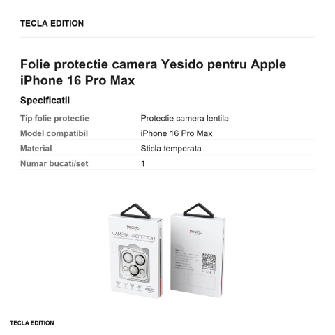 Folie protectie camera Yesido pentru Apple iPhone 16 Pro Max [2]