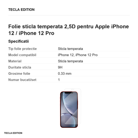 Folie sticla temperata 2,5D pentru Apple iPhone 12 / iPhone 12 Pro [2]