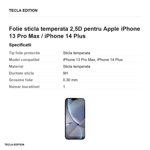 Folie sticla temperata 2,5D pentru Apple iPhone 13 Pro Max / iPhone 14 Plus [2]
