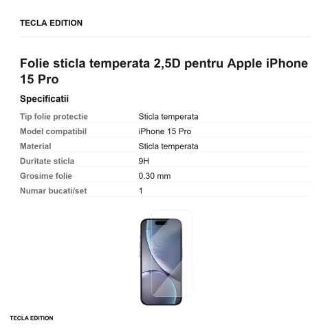 Folie sticla temperata 2,5D pentru Apple iPhone 15 Pro [2]