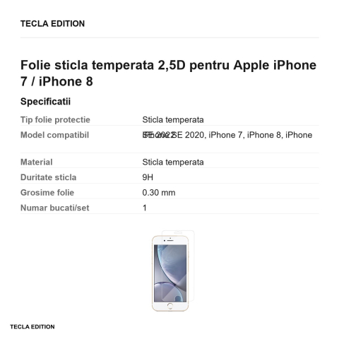 Folie sticla temperata 2,5D pentru Apple iPhone 7 / iPhone 8 [2]