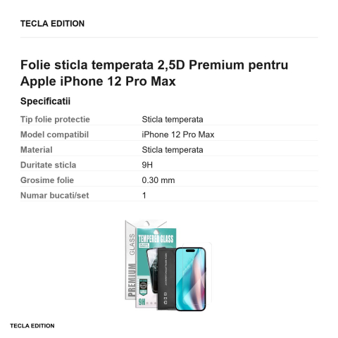 Folie sticla temperata 2,5D Premium pentru Apple iPhone 12 Pro Max [2]
