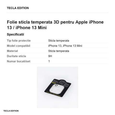 Folie sticla temperata 3D pentru Apple iPhone 13 / iPhone 13 Mini [2]