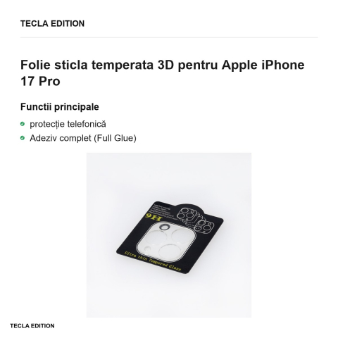 Folie sticla temperata 3D pentru Apple iPhone 17 Pro [1]