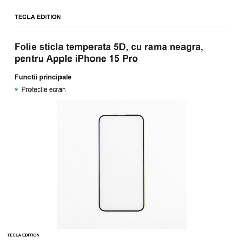Folie sticla temperata 5D, cu rama neagra, pentru Apple iPhone 15 Pro [1]